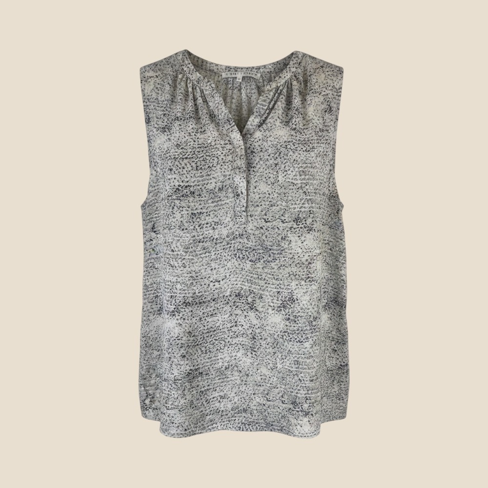 Violet + Claire Womens Large Sleeveless Blouse Abstract Speckle Print Grey Top